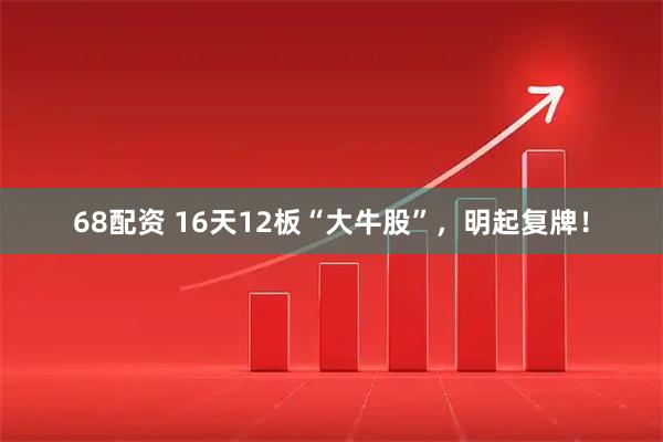 68配资 16天12板“大牛股”，明起复牌！